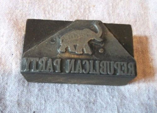 Vintage Republican Party Elephant Wood and Metal Printer&#039;s Block