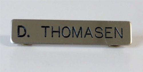 Personalized engraved shiny silver municipal employee and military name badge for sale