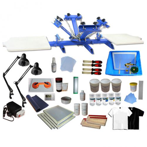 4 color screen printing kit 2 station press&amp; exposure unit materials supply for sale