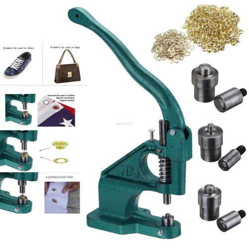 Grommet eyelet hole punch machine hand press tool +3 dies + 900 grommets for sale