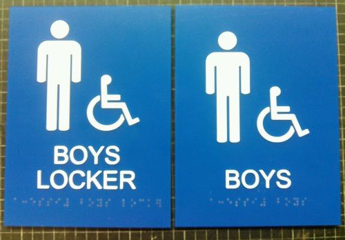 RESTROOM/LOCKER &#034;BOYS&#034; Handicap Blue Sign ADA Compliant w/Braille