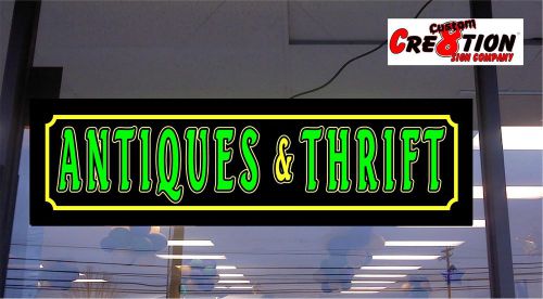 LED Light Box Sign- ANTIQUES &amp; THRIFT - Neon/Banner Atern 46x12 window sign