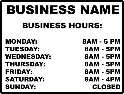 Business Name Business Hours Vinyl Decal #2 WHITE OR BLACK *ANY SIZE*