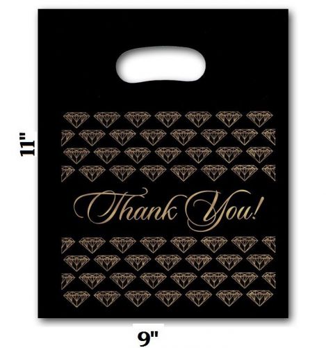 LOT OF 100 DIE CUT PLASTIC BAGS JEWELRY BAGS SHOPPING &#034;Thank You&#034; BAGS 9&#034;x11&#034;