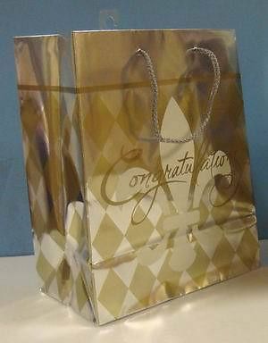 Brand New Lot of 72 Glossy Congrats Harlequin Gift Bag