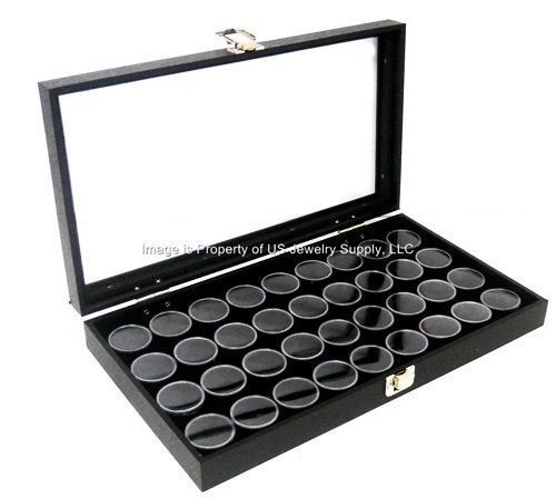 6 glass top lid black 36 jar box cases display gems body jewelry gold nugget for sale