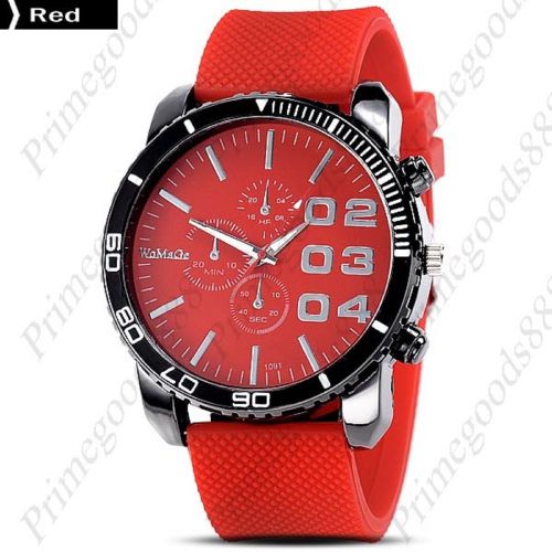 Big Numbers Rubber Band Quartz Analog Men&#039;s Wristwatch Free Shipping Red