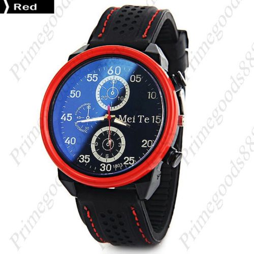 Rubber Band Black Face Sub Dials Quartz Men&#039;s Wristwatch Free Shipping Red