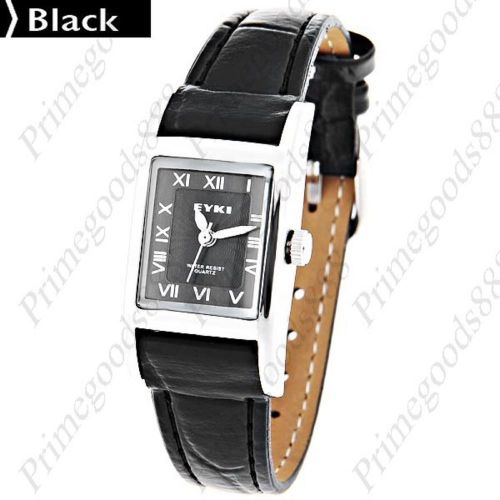 Square Case PU Leather Wrist Lady Ladies Quartz Wristwatch Women&#039;s Black
