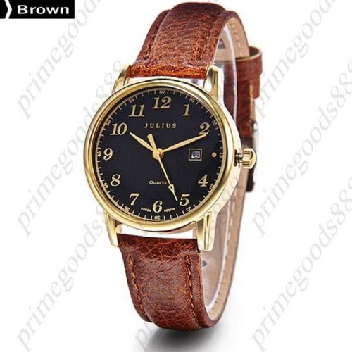 Analog Date Genuine Leather Wrist Quartz Lady Ladies Wristwatch Women&#039;s Brown