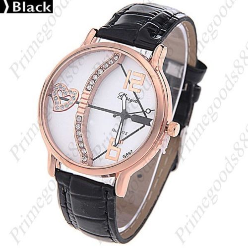 Cupid bow and arrow pu leather lady ladies wrist quartz wristwatch women&#039;s black for sale