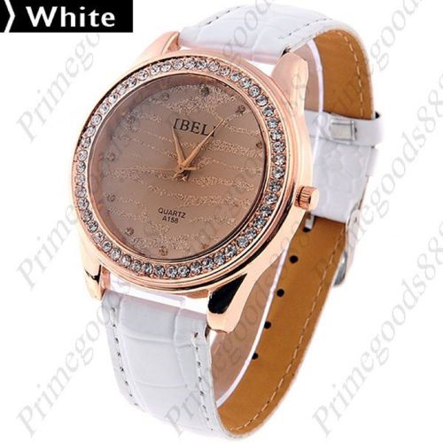 Gold Dust Face Rhinestones PU Leather Quartz Wrist Wristwatch Women&#039;s White