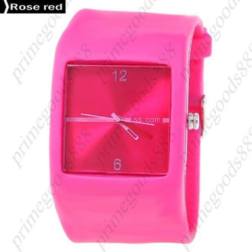 Jelly rubber band quartz analog wrist lady ladies wristwatch women&#039;s rose red for sale