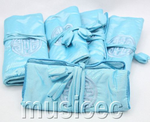 5PCS sky-blue Chinese Silk Zipper bags pouches roll T385A10