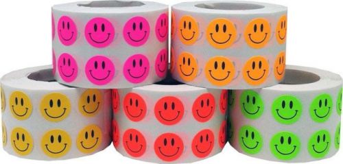 Smiley Face Stickers - 5 color pack - 1/2&#034; Labels - 5000 Total Stickers