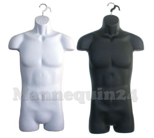 2 PCS - MALE MANNEQUIN BODY FORMS (Size SM to MD / WHITE &amp; BLACK) for HANGING
