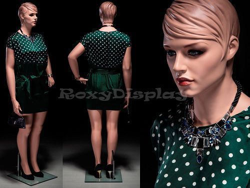 Plus Size Female Fiberglass Mannequin with Molded Hair Dress form #MZ-AVIS3