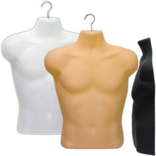 Male t-shirt form heavy duty chest w/ metal swivel hook partial torso white for sale