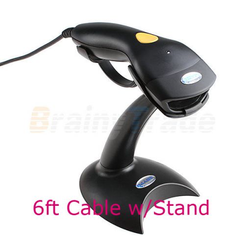 Black USB Automatic Laser Barcode Bar Code Scanner Reader w/6ft Cable &amp; Stand