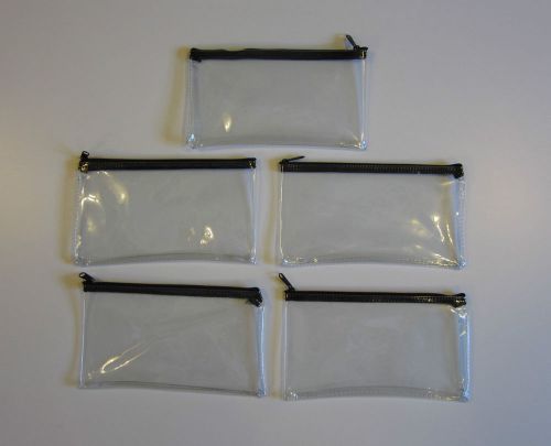 5 CLEAR VINYL ZIPPER WALLETS BANK BAG MONEY JEWELRY POUCH COIN CURRENCY COUPONS