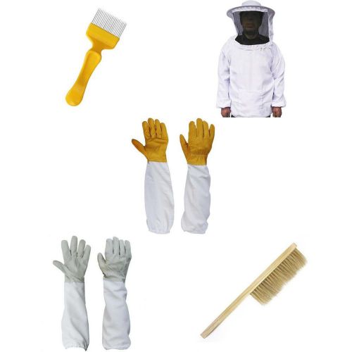 Jacket Smock Suit Dress +2pairs Gloves +Bristle Brush+Fork Protect for Beekeeper