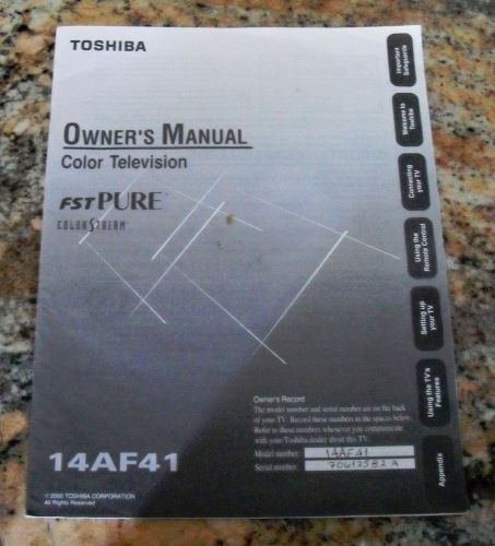 Replacement Paper User&#039;s Manual Toshiba Television Model 14af41
