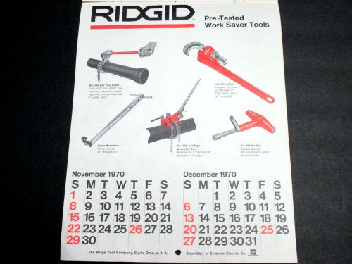 VINTAGE RIDGID TOOL NOVEMBER 1970 2 SIDED CALENDAR LITHOGRAPH PAGE/VF CONDITION