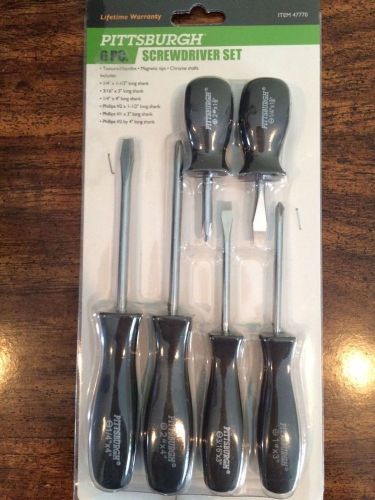 PITTSBURGH 6PC SCREWDRIVER SET-NEW-LIFETIME WARRANTY-MAGNETIC TIPS-CHROME SHAFTS