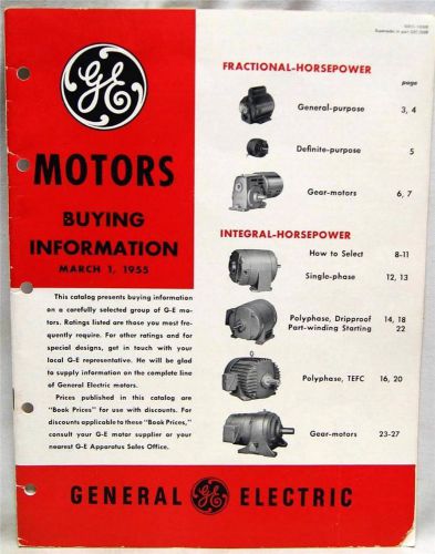 GE GENERAL ELECTRIC MOTORS INFORMATIONAL ADVERTISING BROCHURE GUIDE 1955 VINTAGE