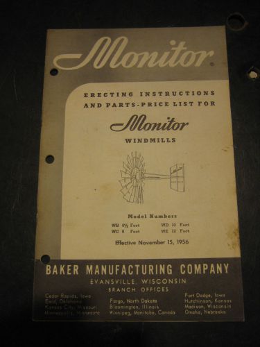 Vintage Baker Monitor Windmill erecting instructions and parts list 1956