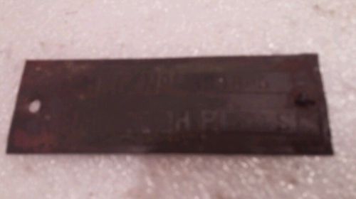 Hercules Gas Engine Brass Tag Model S 1 3/4 HP 600RPM Throttle Governed Jaeger