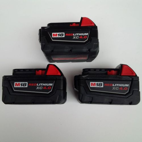 3 new genuine 4.0 ah 18v milwaukee m18 48-11-1840 red lithium batteries 18 volt for sale