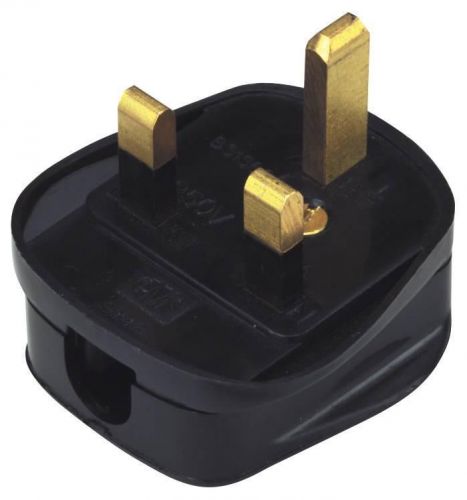 Black Standard 3 Pin 13 A UK Plug. Bulk Electrovision E301B