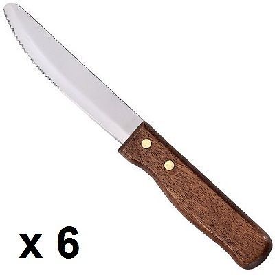 PACK OF 6 STEAK KNIVES KNIFE WITH WOODEN HANDLE, PERFECT FOR STEAK HOUSES!!
