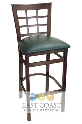 New gladiator rust powder coat window pane metal bar stool with green vinyl seat for sale