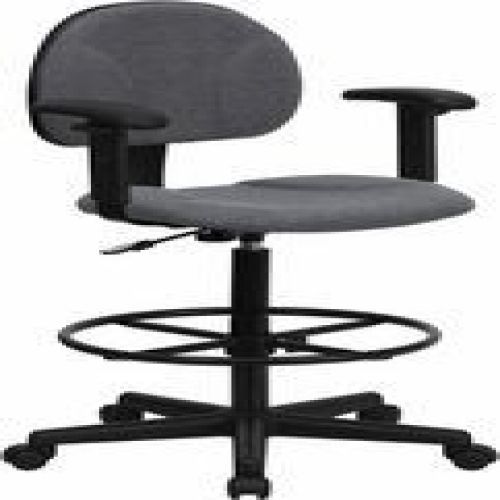Flash Furniture BT-659-GRY-ARMS-GG Gray Fabric Ergonomic Drafting Stool with Arm