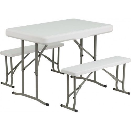 Flash Furniture DAD-YCZ-103-GG Plastic Folding Table and Benches
