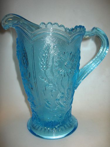 Blue Glass water serving Pitcher Wildflower IG imperial Pattern Field flower art