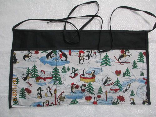 Waiter/waitress Server Waist Apron, Christmas Penguins