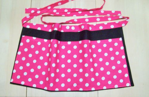 Hand Made servers/waitress APRON, 3 pockets PINK POLKA DOTS FREE SHIPPING (6412)