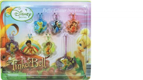 DISPLAY Card  - 7 Children&#039;s Disney Tinkerbell Fairies Puffy Glitter Necklaces