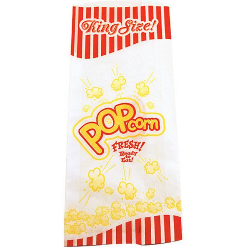 Paper popcorn concession bags - set of 100 - 7 1/2&#034; - party/bar/banquet supplies for sale