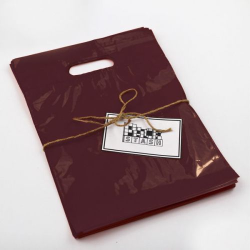 500 16x18 burgundy plastic retail die-cut handle merchandise bag - boutique for sale