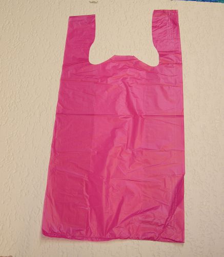 100 qty. megenta large plastic t-shirt bags with handles 18&#034; x 10&#034; x 30&#034; for sale