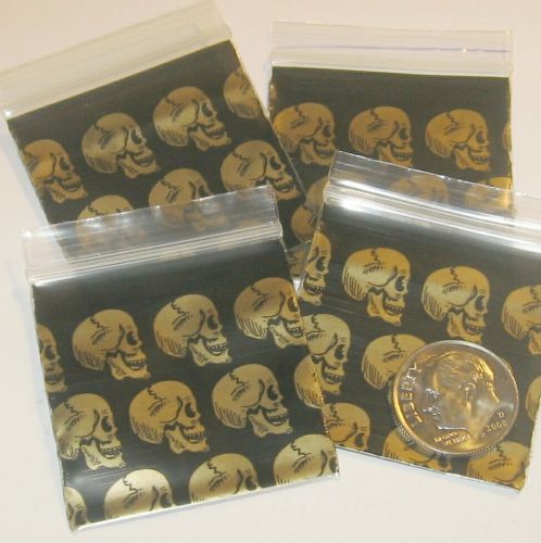 200 Golden Skulls 1.5 x 1.5 in. mini ziplock bags  1515 Apple  baggies