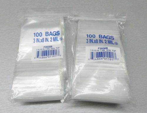 Ziplock bags clear 3x8 zip lock baggies 2mil poly bag 200 pcs reclosable 3&#034; x 8&#034; for sale