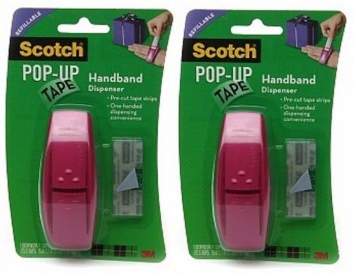 2 Scotch Pop-Up Tape PINK Handband Dispensers w/6 Refill Pads (450 strips)