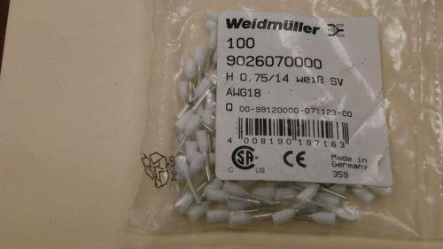 Weidmuller 9026070000 new white wire end ferrule (qty 100) 18 awg for sale