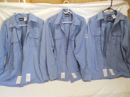 Three Bulwark Mens Flame Resistant Blue Long Sleeve Shirt XL-RG