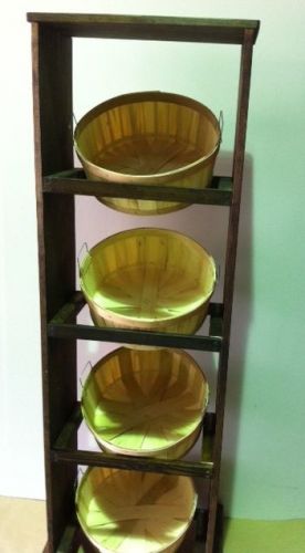 Stained Basket Wood Display with Shallow One Bushel Natural Wood